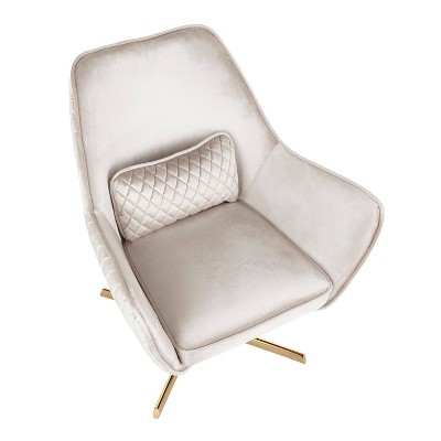 Cream Velvet Swivel Lounge Chair with Gold Metal Base