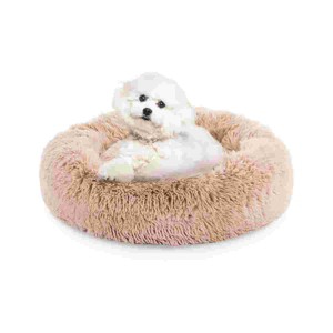 LAOTIES 24'' Donut Dog Bed,Round Calming Plush Faux Fur,Washable Fluffy Pet Bed - 1 of 4