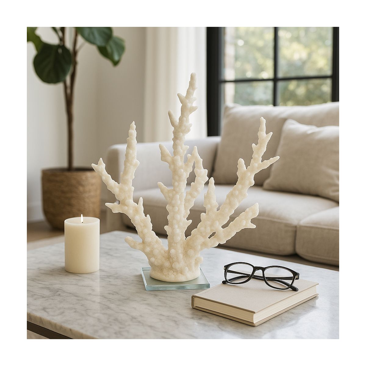 Coastal Coral Figurine Decor - Realistic Resin Sculpture - Ocean-Inspired Accent for Home, Office, Bedroom, Living Room - thumbnail 2
