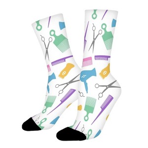 Pastels Hair Tool Silhouette Women Printed Crew Socks Funny Funky Socks Soft Polyester Novelty Gifts for Artists Men - 1 of 1