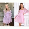 Womens Puff Sleeve Square Neck Puffy Dress Babydoll Mesh Midi Dress Pink M - 3 of 4