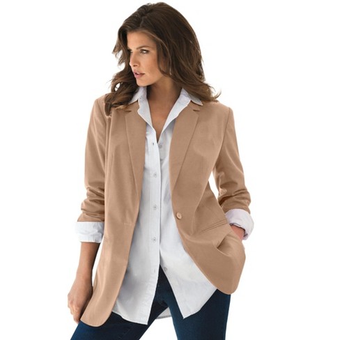 Roaman's Women's Plus Size Boyfriend Blazer - 36 W, Brown : Target