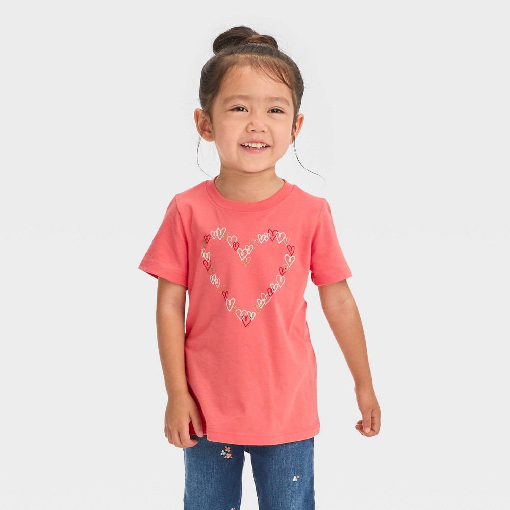 (Case pack of 12) Toddler 'Heart of Hearts' Short Sleeve T-Shirt - Cat & Jack™ Peach Orange 3T