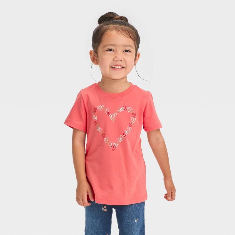 Toddler 'Heart of Hearts' Short Sleeve T-Shirt - Cat & Jack™ Peach Orange, 1 of 7