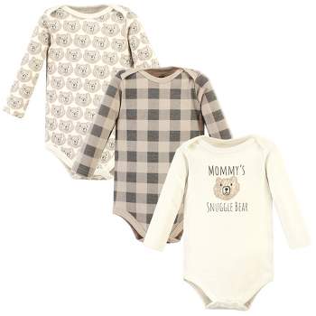 Hudson Baby Cotton Long-Sleeve Bodysuits, Snuggle Bear