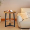 Round End Table, 19.69 in Wood Tabletop & Black Metal Frame, 2-Tier Side Table for Living Room, Bedroom - 2 of 4