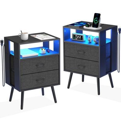 Dolonm 2 Pack Nightstand with Charging Station & Remote LED, 3  Drawers Bedside Table (UL/EPA Certified)