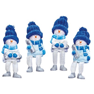 Collections Etc Hand-Painted Snowman Sitter Figurines - Set of 4 2.75 X 2.5 X 8.5