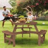 Tangkula 6-Person Round Picnic Table Set w/ 3 Built-in Benches 2" Umbrella Hole - 4 of 4