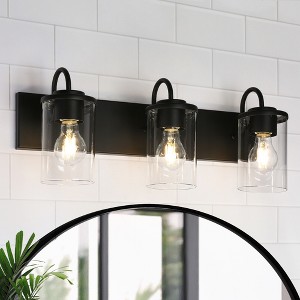 LNC Clytaemnestric 3-Lights Cylinder Modern/Contemporary Bathroom Vanity Lights,Clear Glass Shade, Black/Black and Gold - 1 of 4