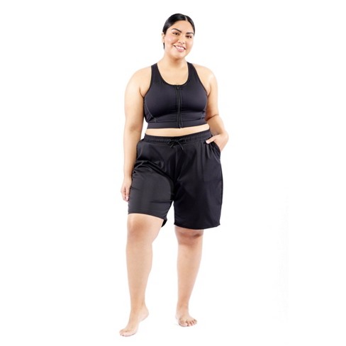 TomboyX Swim 9 Lined Board Shorts, Quick Dry Bathing Suit Bottom Trunks,  Adjustable Waistband Pockets, Plus Size Inclusive (XS-6X) Black X Small