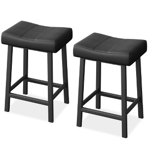 24 Inch PU Leather Barstools Set of 2, Counter Height Bar Stools, Metal Legs, Thick Saddle Seats, Breakfast Stools, for Kitchen - 1 of 4