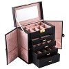 Gulches Synthetic Leather Huge Jewelry Box Mirrored Watch Organizer Necklace Ring Earring Storage Lockable Gift Case Black - 4 of 4