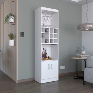 FURNIinspire Utility Storage Cabinets Tall Bar Cabinet, Storage Cabinet, Liquor Cabinet With Bottle Cubbies, Pull Out Tray, White, 13.3"*20"*71.1" - 1 of 4
