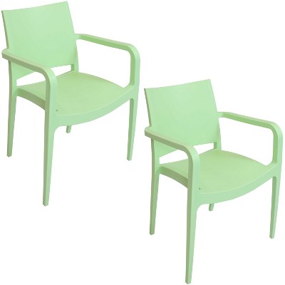 Sunnydaze Plastic All-Weather Commercial-Grade Landon Indoor/Outdoor Patio Dining Arm Chair, Light Green, 2pk