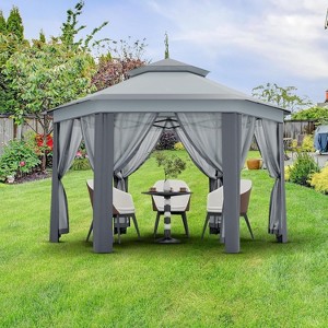 Jojoka 13x13FT Pop Up Gazebo Screen Tent,Hexagonal Instant Gazebo with Mosquito Netting,6 Sided Sun Shelter with Mesh Netting - 1 of 4