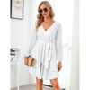 Coolmee Women's Dress Deep V-Neck Long Sleeve Waist Tie Ruffle Mini Swing Skater Dresses - 3 of 4