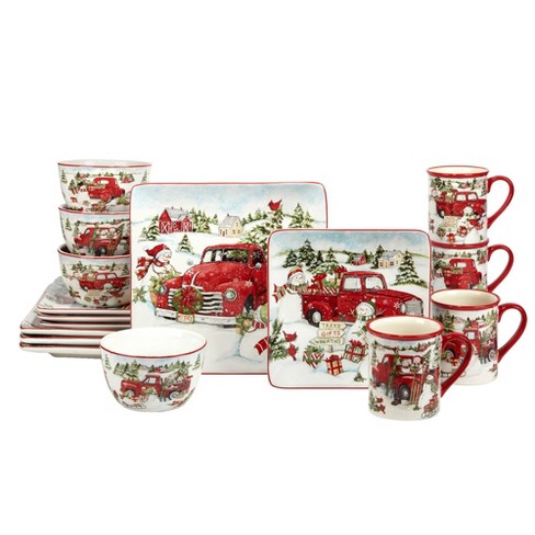 16pc Red Truck Snowman Dinnerware Set - Certified International : Target