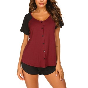 Ekouaer Women's Pajama Short Sleeve Sleepwear Soft Pj Set Cotton Top and Shorts Pajamas Set - 1 of 4