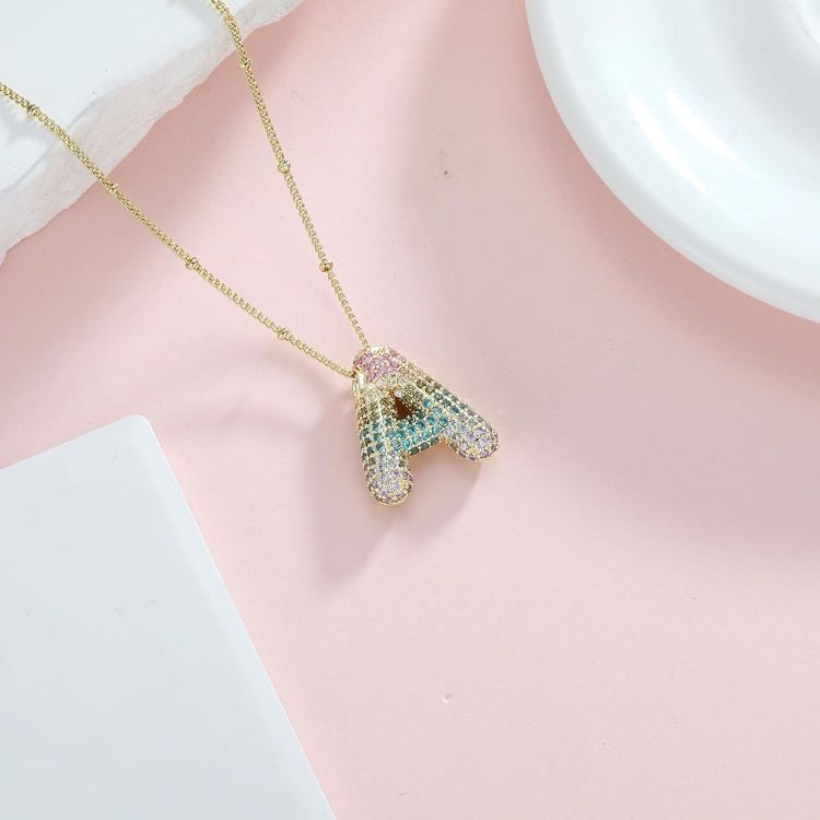 Gradient Balloon Initial Necklace - 14K Gold Plated CZ Letter Pendant Dainty Gift for Her, 3 of 8