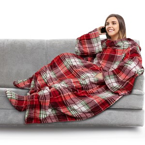 PAVILIA Wearable Blanket with Sleeves and Foot Pockets, Fleece Warm Snuggle Pocket Sleeved Throw for Women Men Adults - 1 of 4