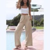 Coolmee Womens Wide Leg Pants Linen Drawstring Elastic Waist Flowy Casual Baggy Palazzo Trousers with Pocket - 2 of 4