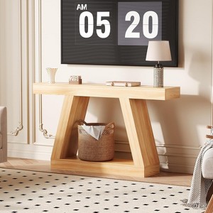 Farmhouse Console Table,2-Tier Wooden Trapezium Sofa Table with Open Storage Shelf - 1 of 4