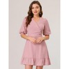 INSPIRE CHIC Women's V-neck Puff Short Sleeve Ruffled Hem Mini Dresses - 3 of 4