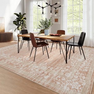 Large Modern Floral Bordered Area Rug, Washable and Stain Resistant, Low Pile Soft Touch Carpet, Folding Floor Cover for Bedroom and Apartment. - 1 of 4