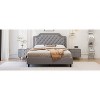 Okak Elegant King Velvet Platform Bed Frame with Upholstered, Ruched Button Tufted Headboard Wood Slats No Box Spring Needed Easy Assembly, Gray - 2 of 4