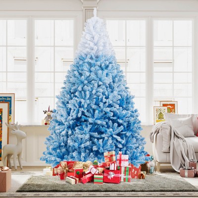Costway 5/6/7/8 FT Artificial Christmas Tree with 456/820/1264/1774 Branch Tips & Folding Metal Stand White & Blue/White & Pink
