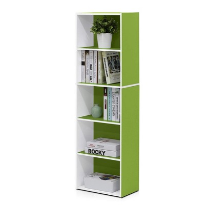 White and Green 5-Tier Laminated Bookcase