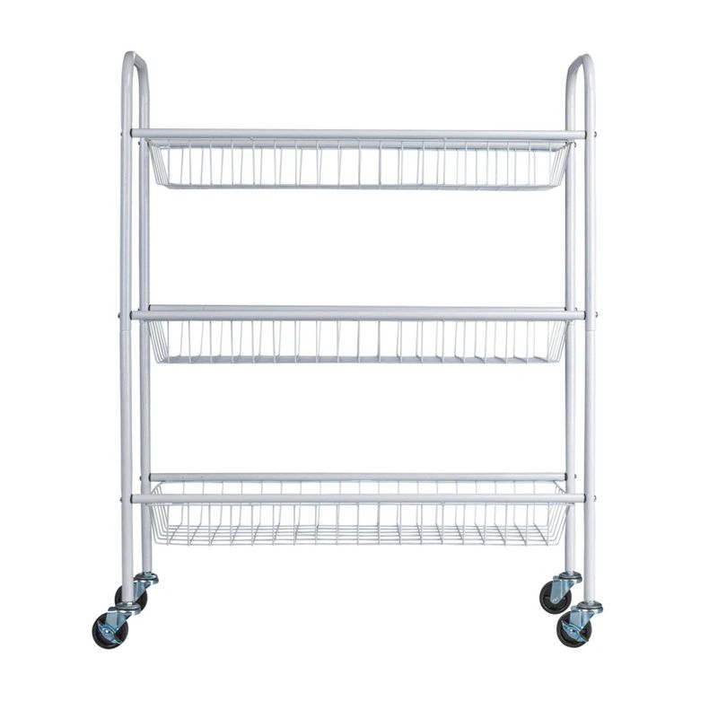 Household Essentials 3-Tier Slim Storage Cart, Heavy-Duty Steel Frame, Smooth Casters with Locks, Powder Coat Finish, Arched Handles White, 4 of 7