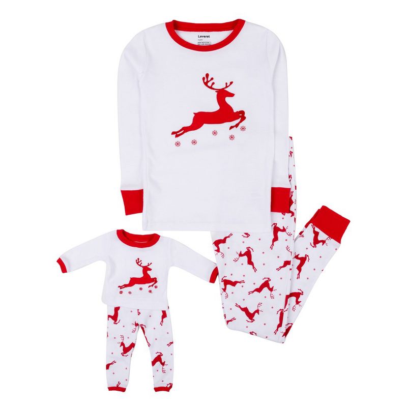 Leveret Girl and Doll Matching Cotton Christmas Pajamas, 1 of 3