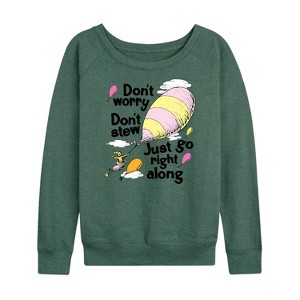 Women's - Dr. Seuss - Don't Worry Go Along Lightweight French Terry Wide Neck Long Sleeve Shirt - 1 of 4