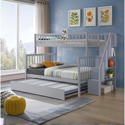 NicBex Twin Over Full Bunk Bed with Guardrail and Trundle,Rubberwood Loft Bed with Ladder and Converts to 3 Twin Beds,Bunk Beds for Bedroom