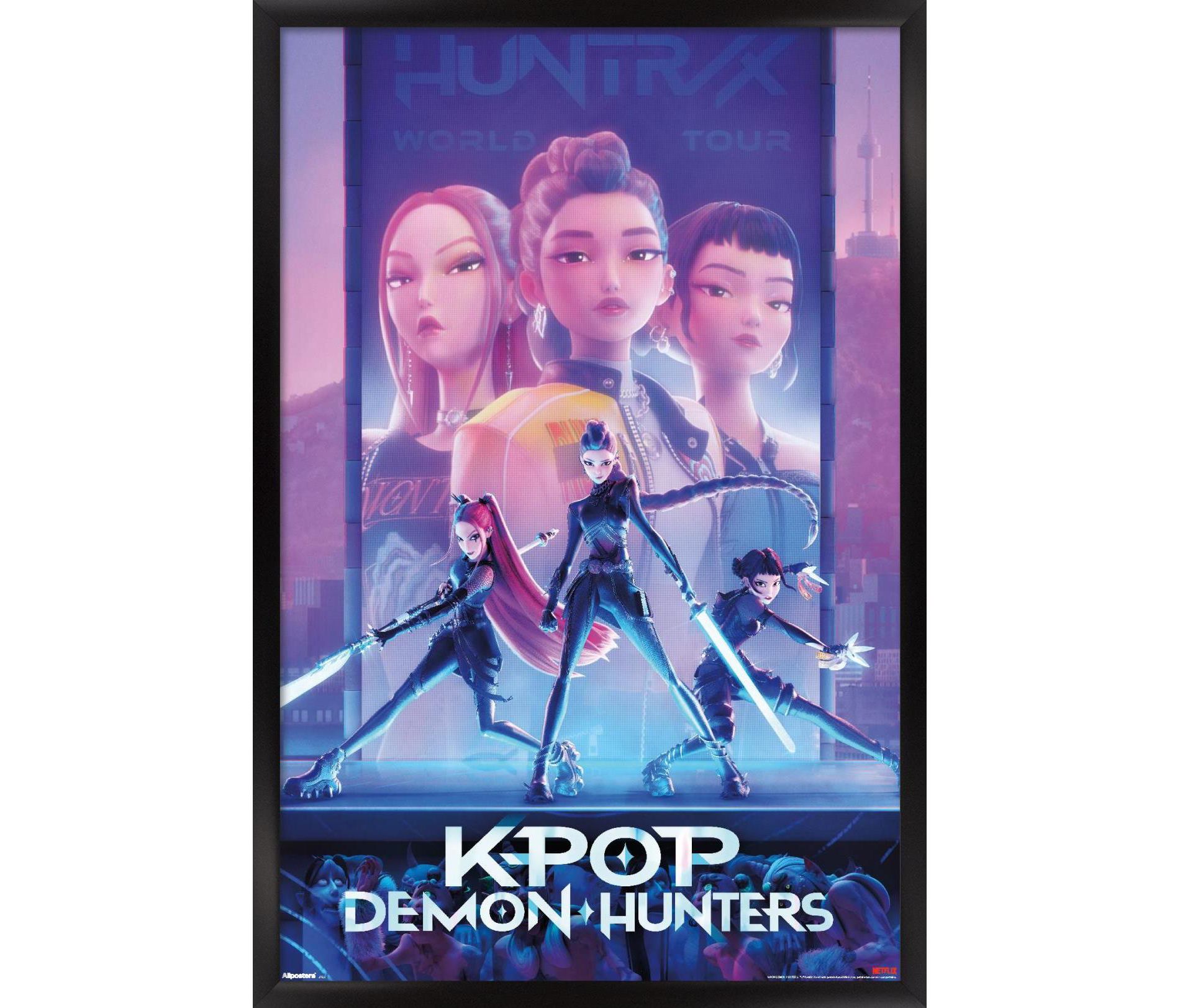 Trends International Netflix KPop Demon Hunters (2025) - One Sheet Framed Wall Poster Prints Black Framed Version 14.725" x 22.375"