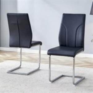 Syemin 2-Piece Armless Dining Chairs Set Upholstered Dining Chairs PU Material High Back Seats for Dining Room, Black, 15.7"*16"*37.4" - 1 of 4
