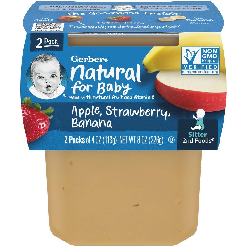 Gerber Sitter 2nd Foods Apple Strawberry Banana Baby Meals - 2ct/4oz Each, 1 of 7