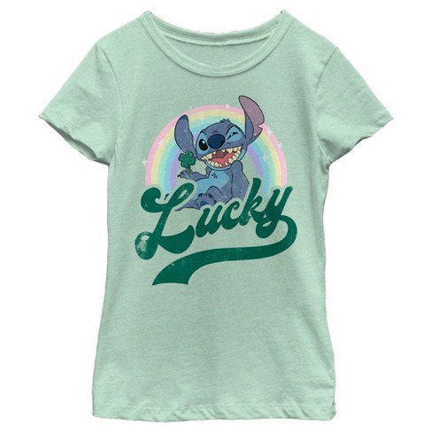 Girl's Lilo & Stitch Distressed Lucky Wink T-shirt - Mint - Small : Target