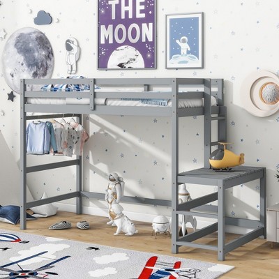 NicBex Twin Size Loft Bed Wooden Bed Frame with Platform, Ladder and Full Length Guardrail, No Box Spring Required, Space saving