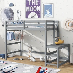 NicBex Twin Size Loft Bed Wooden Bed Frame with Platform, Ladder and Full Length Guardrail, No Box Spring Required, Space saving - 1 of 4