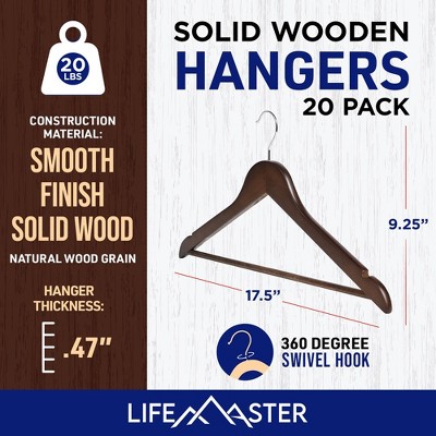 Vintage Dark Brown Wooden Suit Hangers with 360° Swivel Hook