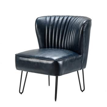 Eustacio Comtemperary Tufted  back Vegan Leather Accent Side Chair with metal legs  | Karat Home