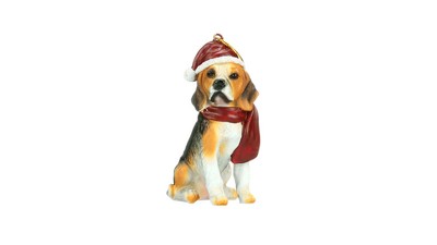 Festive Beagle Dog Ornament with Santa Hat and Scarf