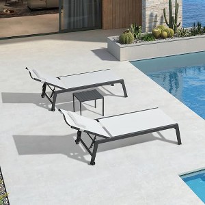 PURPLE LEAF Outdoor Lounge Chair Set Aluminum Patio Chaise Lounger with Side Table and Pillow for Outside Pool Beach Sunbathing Tanning Recliner - 1 of 4