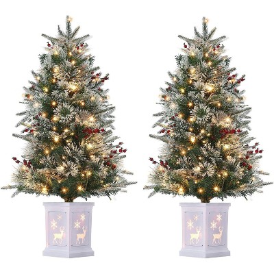 2 Pcs 3 Ft Prelit Artificial Christmas Tress with 78 Warm White Lights (Timeable), White Lamp Base, Snow Flocked Xmas Tree for Christmas Decor