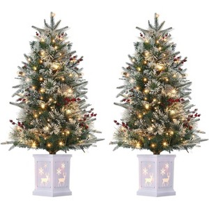 2 Pcs 3 Ft Prelit Artificial Christmas Tress with 78 Warm White Lights (Timeable), White Lamp Base, Snow Flocked Xmas Tree for Christmas Decor - 1 of 4