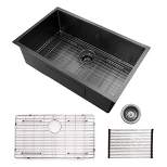 Alwen 30 x 21 Inch Brushed Stainless Steel Single Bowl Undermount Kitchen Sink with Rinse Rack and Roll Up Dish Drying Rack, Gunmetal Black