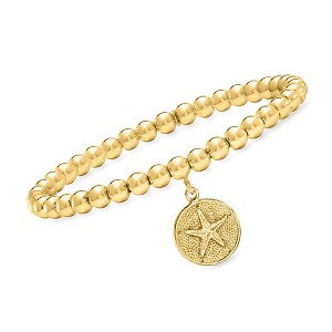 Pure Collection by Ross-Simons Italian 5mm 18kt Gold Vermeil Bead Stretch Bracelet With Sand Dollar Charm - 1 of 4